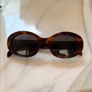 Celine Tortoise Oval Sunglasses with Dark Lenses